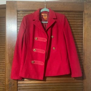 Tory Burch red pea coat